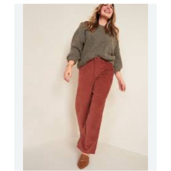 Old Navy Red Corduroy High Rise Wide Leg Cropped Pants Women’s Sz 16 Preppy Fall - Picture 1 of 8